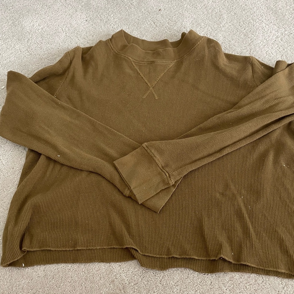 MATE the Label Olive Brown Ribbed Long Sleeve Top